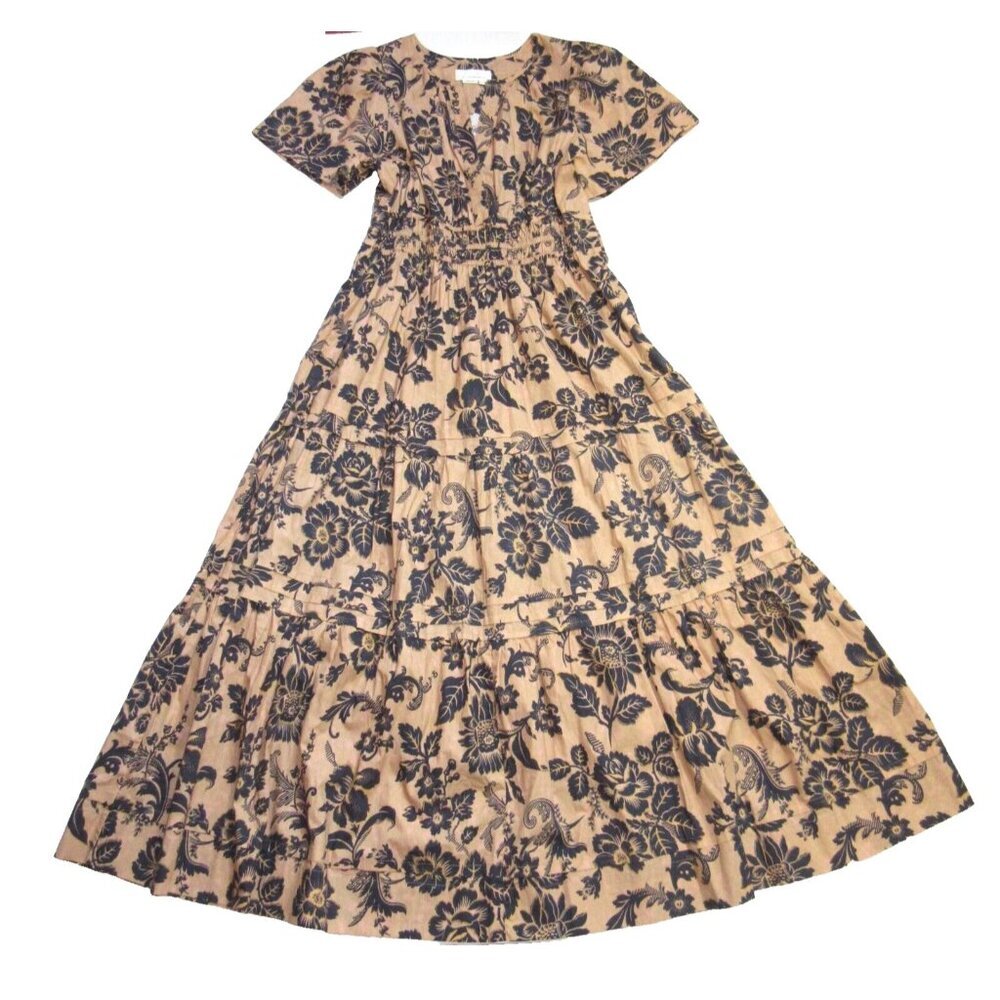NWT by Anthropologie Somerset Maxi in Brown Motif Floral Tiered Cotton Dress L - Picture 5 of 7
